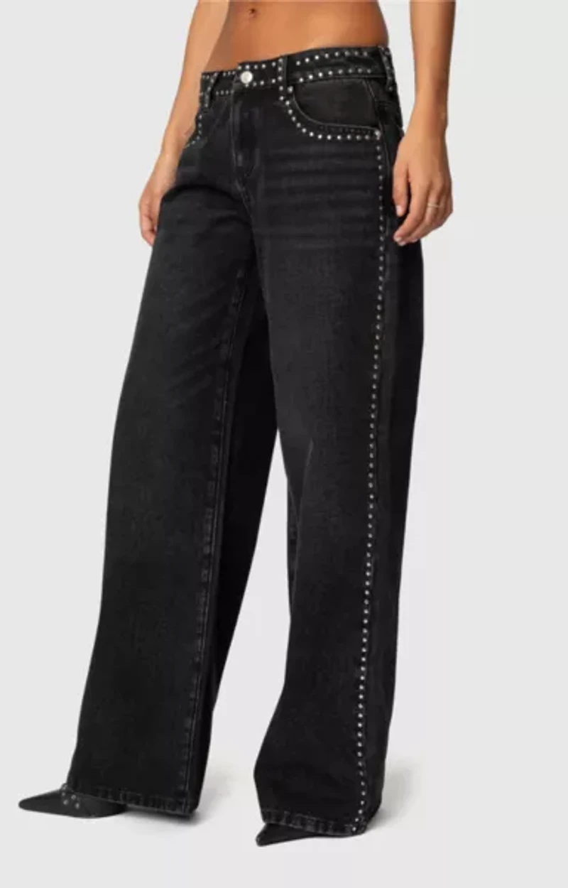 Edikted Quincy Studded Low Rise Jeans