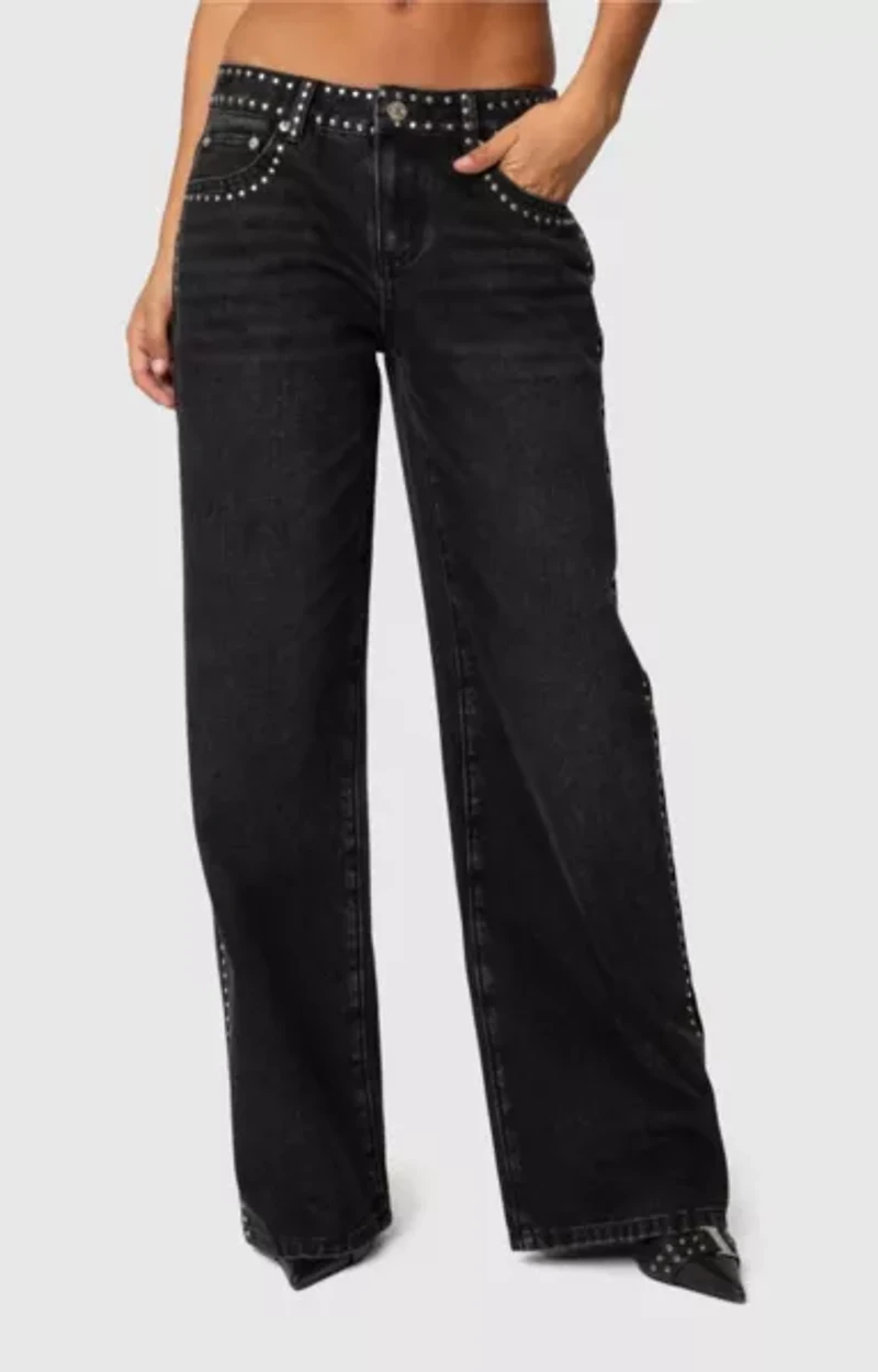 Edikted Quincy Studded Low Rise Jeans