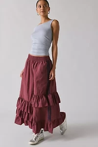 BDG Track Angel Tiered Ruffle Nylon Maxi Skirt