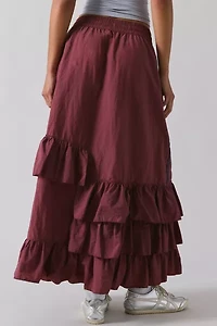 BDG Track Angel Tiered Ruffle Nylon Maxi Skirt