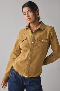 BDG Sadie Faux Suede Snap Button-Down Shirt