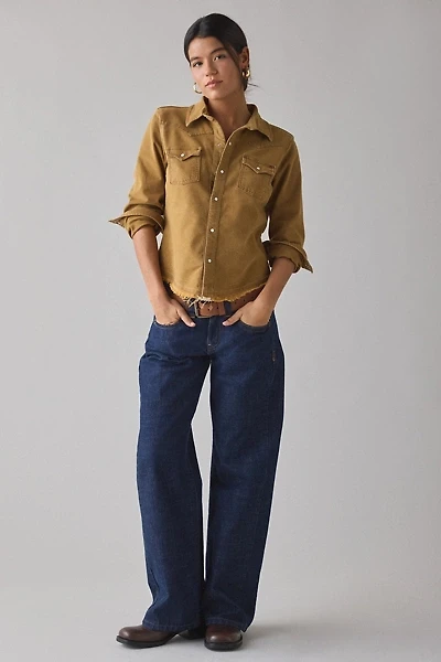 BDG Sadie Faux Suede Snap Button-Down Shirt