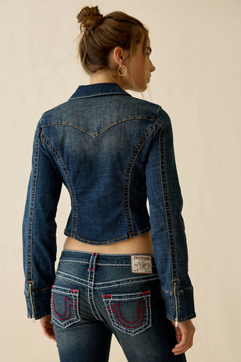 True Religion Double Zip Cropped Denim Jacket