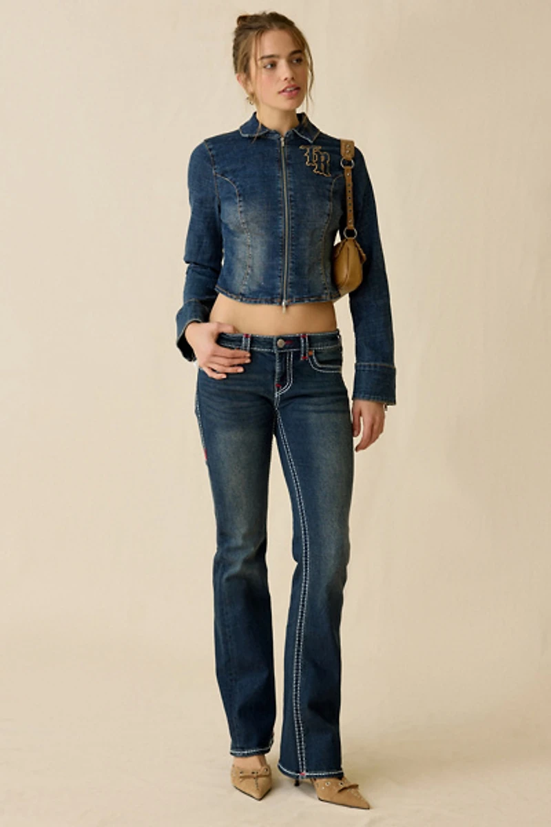 True Religion Double Zip Cropped Denim Jacket