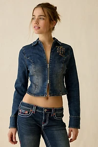 True Religion Double Zip Cropped Denim Jacket