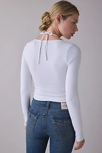 True Religion Lace-Up Front Layered Rib Long Sleeve Top