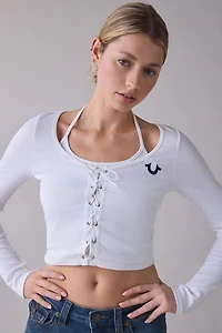 True Religion Lace-Up Front Layered Rib Long Sleeve Top