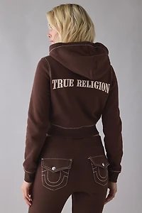 True Religion Big T Shrunken Zip-Up Hoodie Sweatshirt