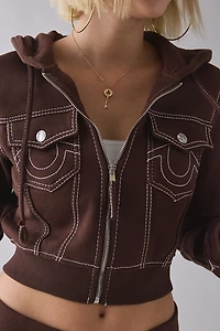 True Religion Big T Shrunken Zip-Up Hoodie Sweatshirt