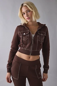 True Religion Big T Shrunken Zip-Up Hoodie Sweatshirt