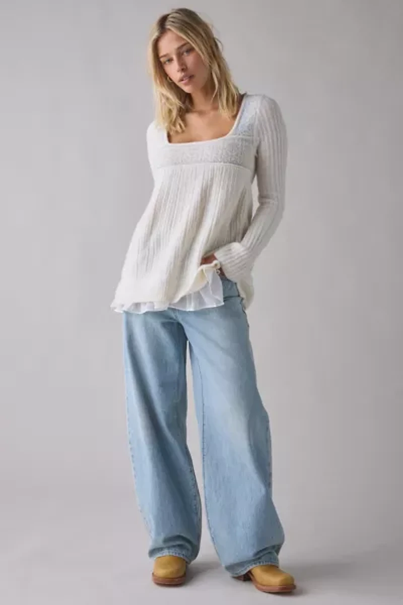 Kimchi Blue Hannah Printed Ruffle Trim Babydoll Sweater