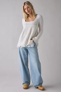Kimchi Blue Hannah Printed Ruffle Trim Babydoll Sweater