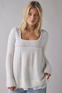Kimchi Blue Hannah Printed Ruffle Trim Babydoll Sweater