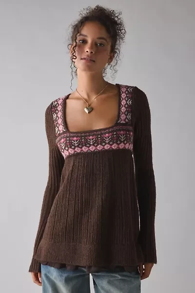 Kimchi Blue Hannah Printed Ruffle Trim Babydoll Sweater