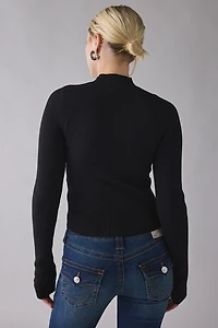 True Religion Crystal Graphic Turtleneck Zip-Up Sweater