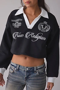 True Religion Embroidered Graphic Shrunken Polo Pullover