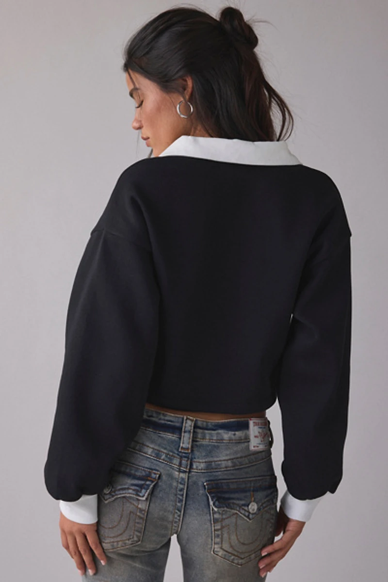 True Religion Embroidered Graphic Shrunken Polo Pullover