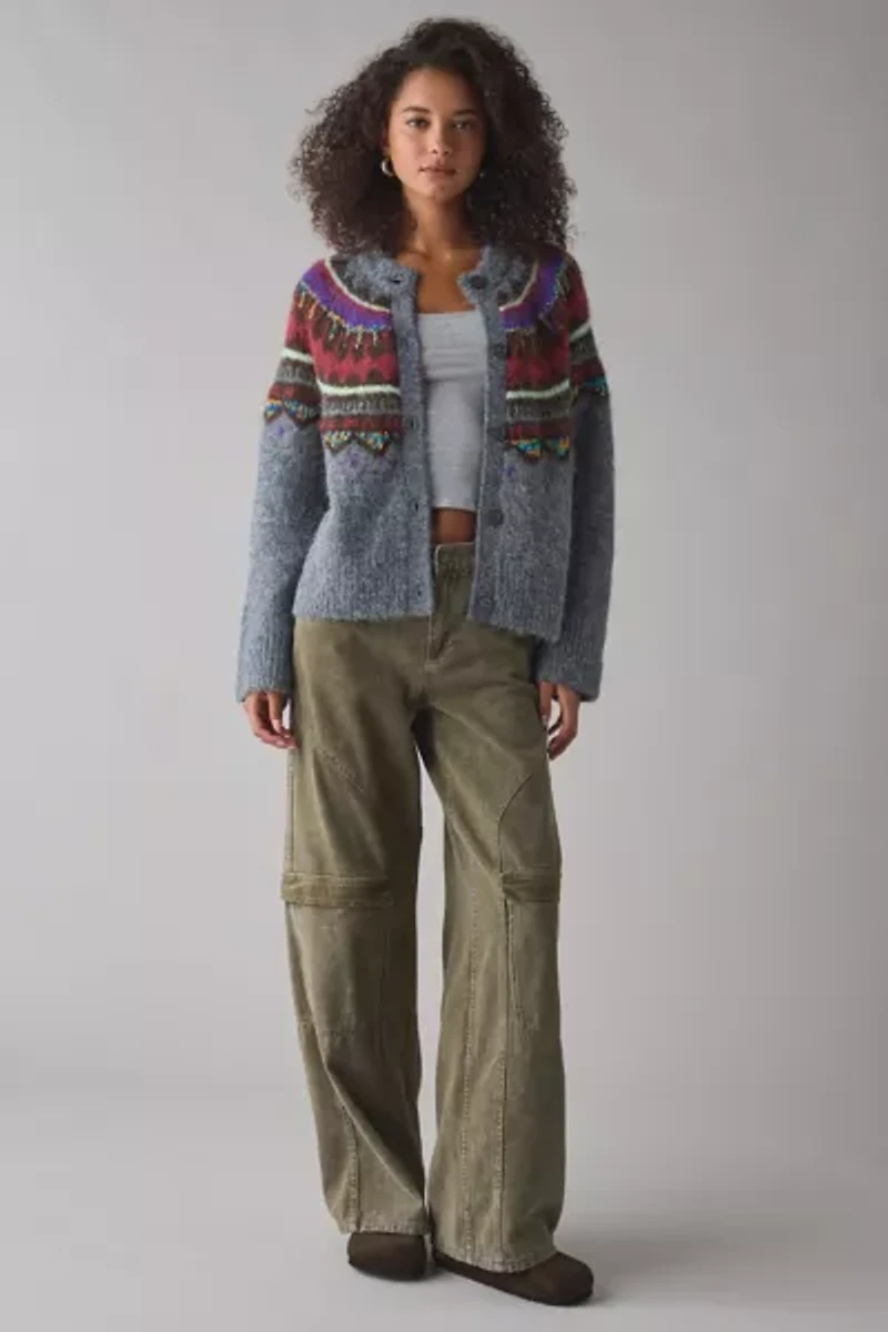 BDG Becca Printed Brushed Knit Oversized Cardigan