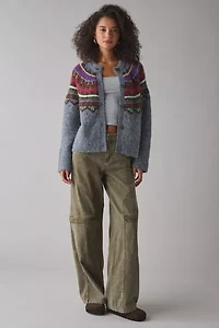 BDG Becca Printed Brushed Knit Oversized Cardigan