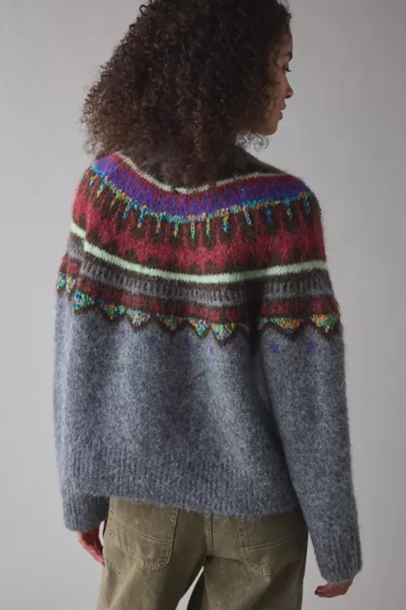 BDG Becca Printed Brushed Knit Oversized Cardigan
