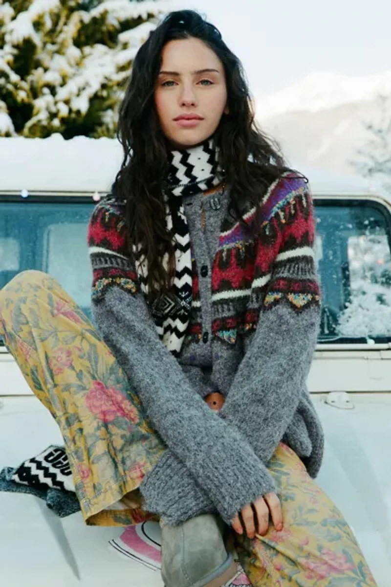 BDG Becca Fairisle Brushed Knit Oversized Cardigan