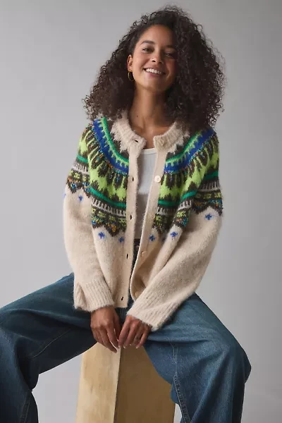 BDG Becca Fair Isle Brushed Knit Oversized Cardigan