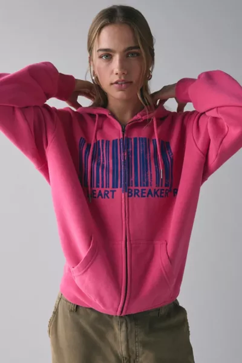 BDG Dusty Heart Breaker Barcode Graphic Oversized Zip-Up Hoodie Sweatshirt