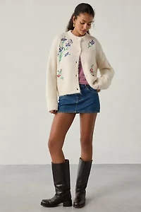 BDG Becca Embroidered Brushed Knit Oversized Cardigan