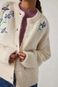 BDG Becca Embroidered Brushed Knit Oversized Cardigan