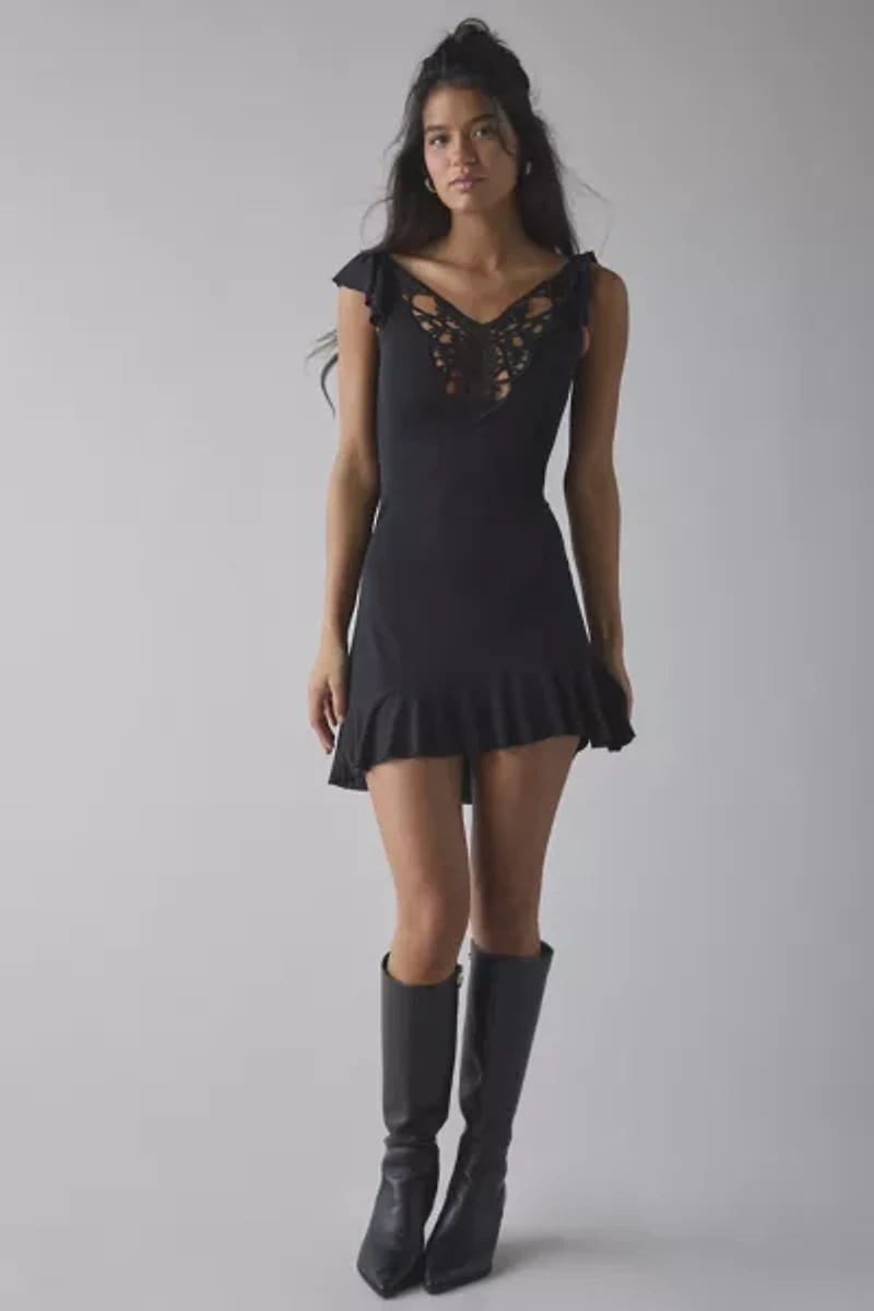 Kimchi Blue Callie Crochet Plunge Open Back Mini Dress