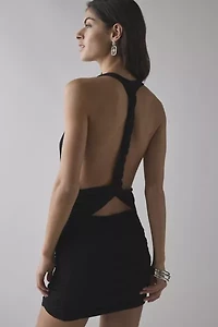 UO Backstage Cowl Twist-Back Cutout Mini Dress