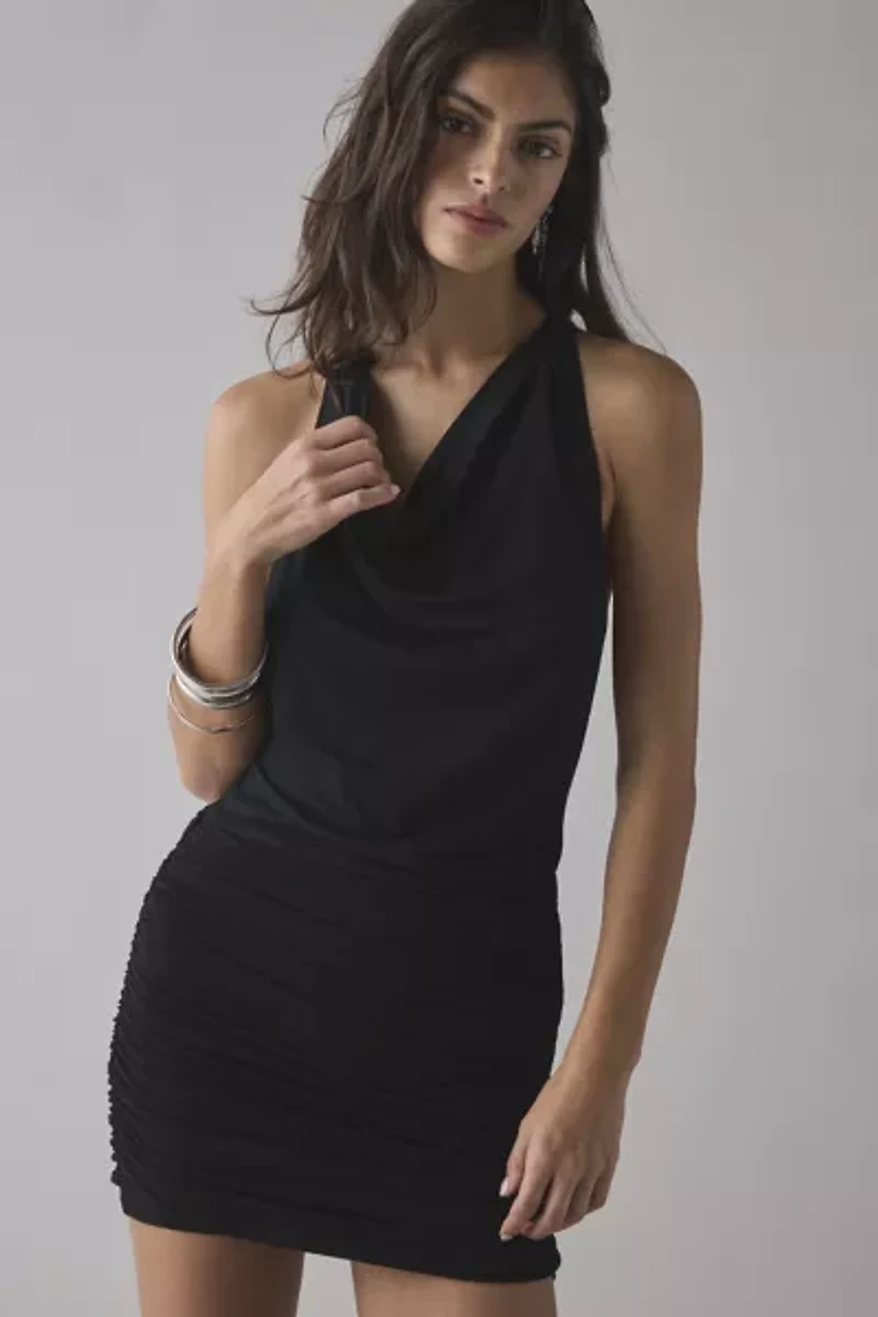 UO Backstage Cowl Twist-Back Cutout Mini Dress