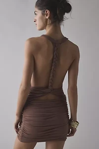 UO Backstage Cowl Twist-Back Cutout Mini Dress