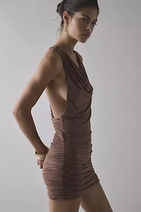 UO Backstage Cowl Twist-Back Cutout Mini Dress