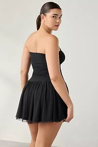 UO Modern Mesh Basque Waist Strapless Mini Dress