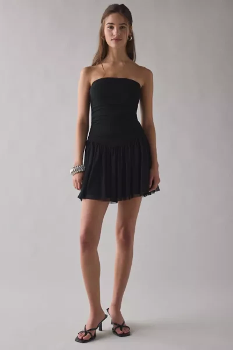 UO Modern Mesh Basque Waist Strapless Mini Dress