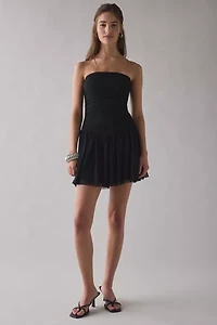 UO Modern Mesh Basque Waist Strapless Mini Dress