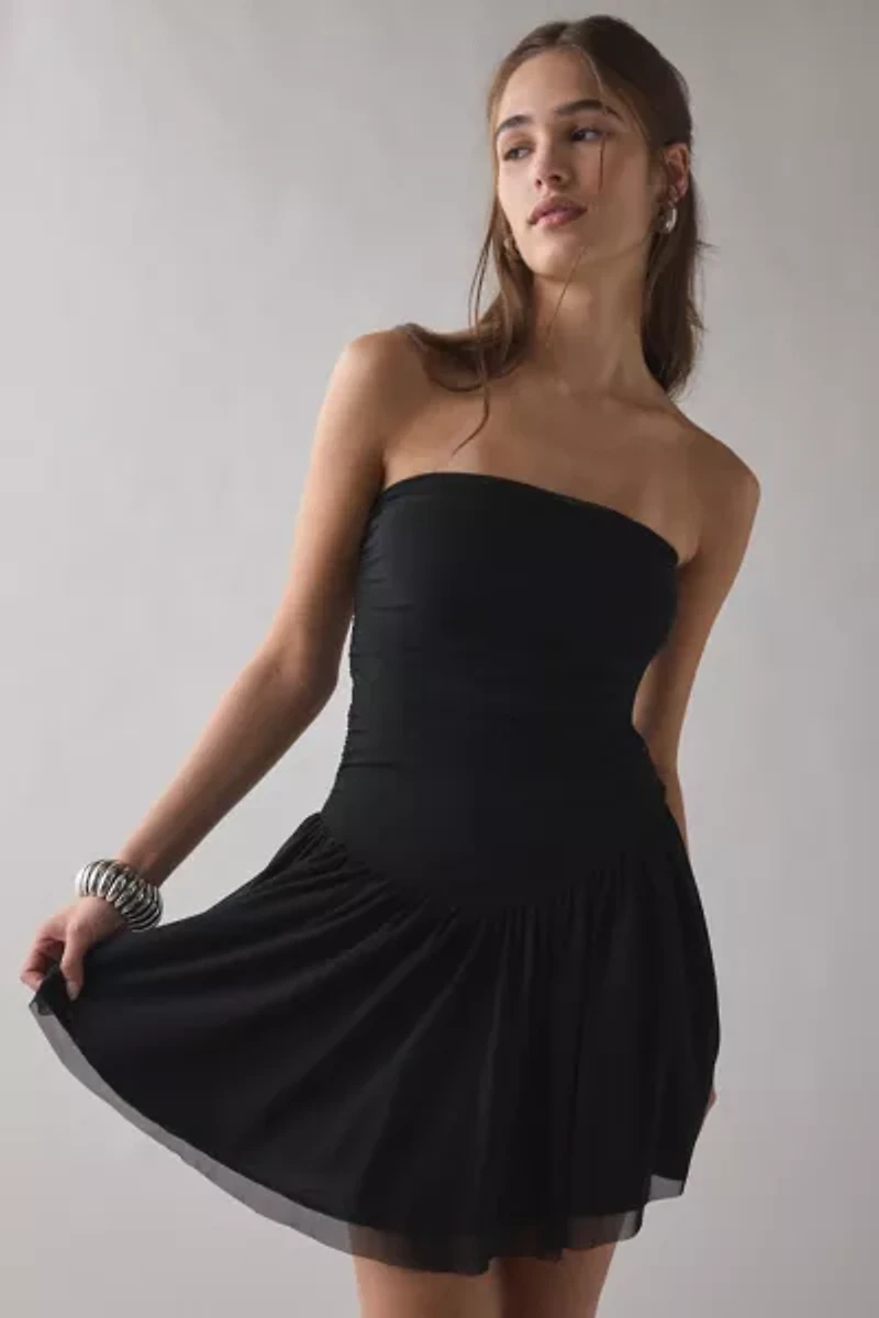 UO Modern Mesh Basque Waist Strapless Mini Dress