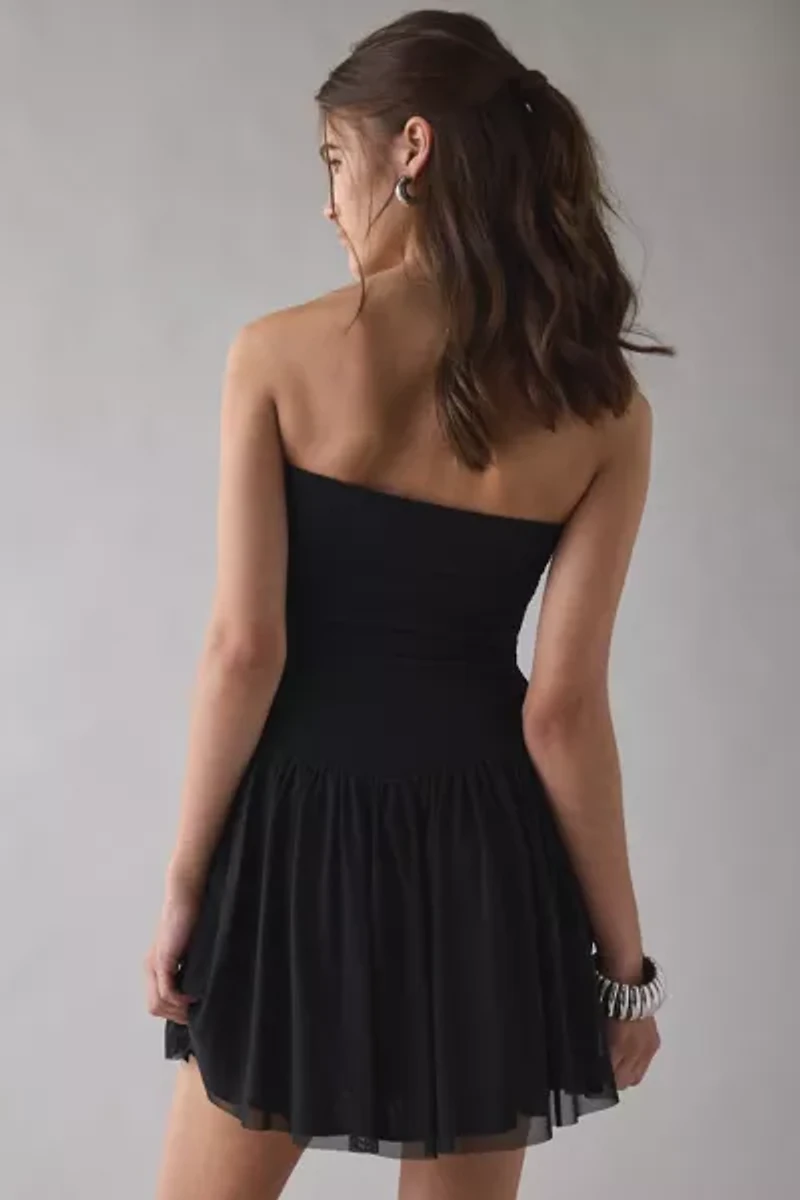 UO Modern Mesh Basque Waist Strapless Mini Dress
