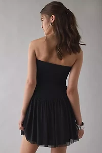 UO Modern Mesh Basque Waist Strapless Mini Dress
