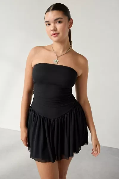 UO Modern Mesh Basque Waist Strapless Mini Dress