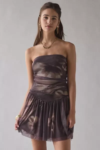 UO Modern Mesh Basque Waist Strapless Mini Dress