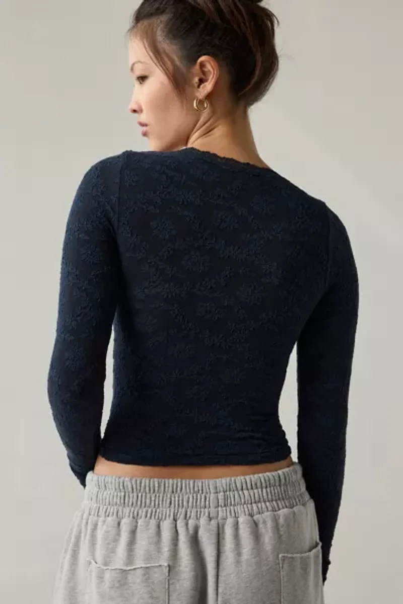 Out From Under Bella Seamless Knit Lace Trim Long Sleeve Tee