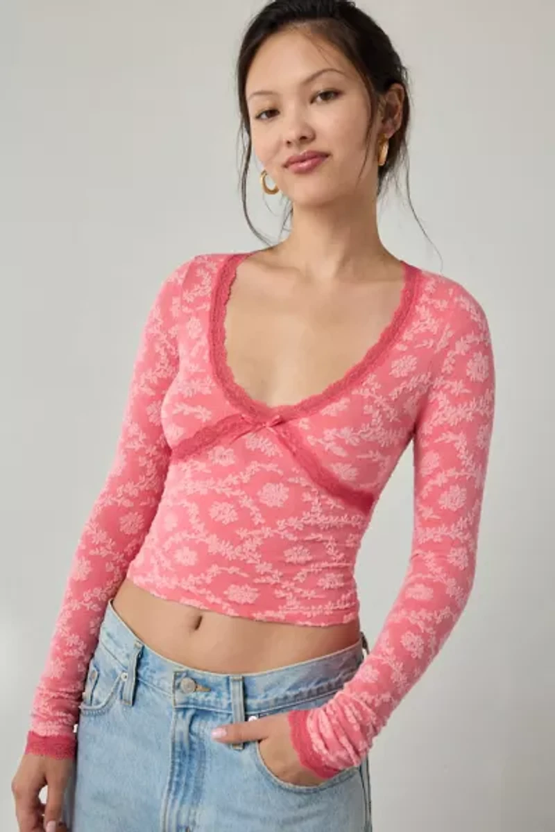 Out From Under Bella Seamless Knit Lace Trim Long Sleeve Tee