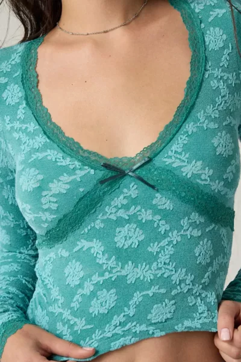 Out From Under Bella Seamless Knit Lace Trim Long Sleeve Tee