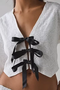 Sister Jane Blanca Broderie Anglaise Tie-Front Bow Top