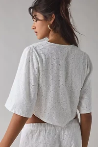 Sister Jane Blanca Broderie Anglaise Tie-Front Bow Top