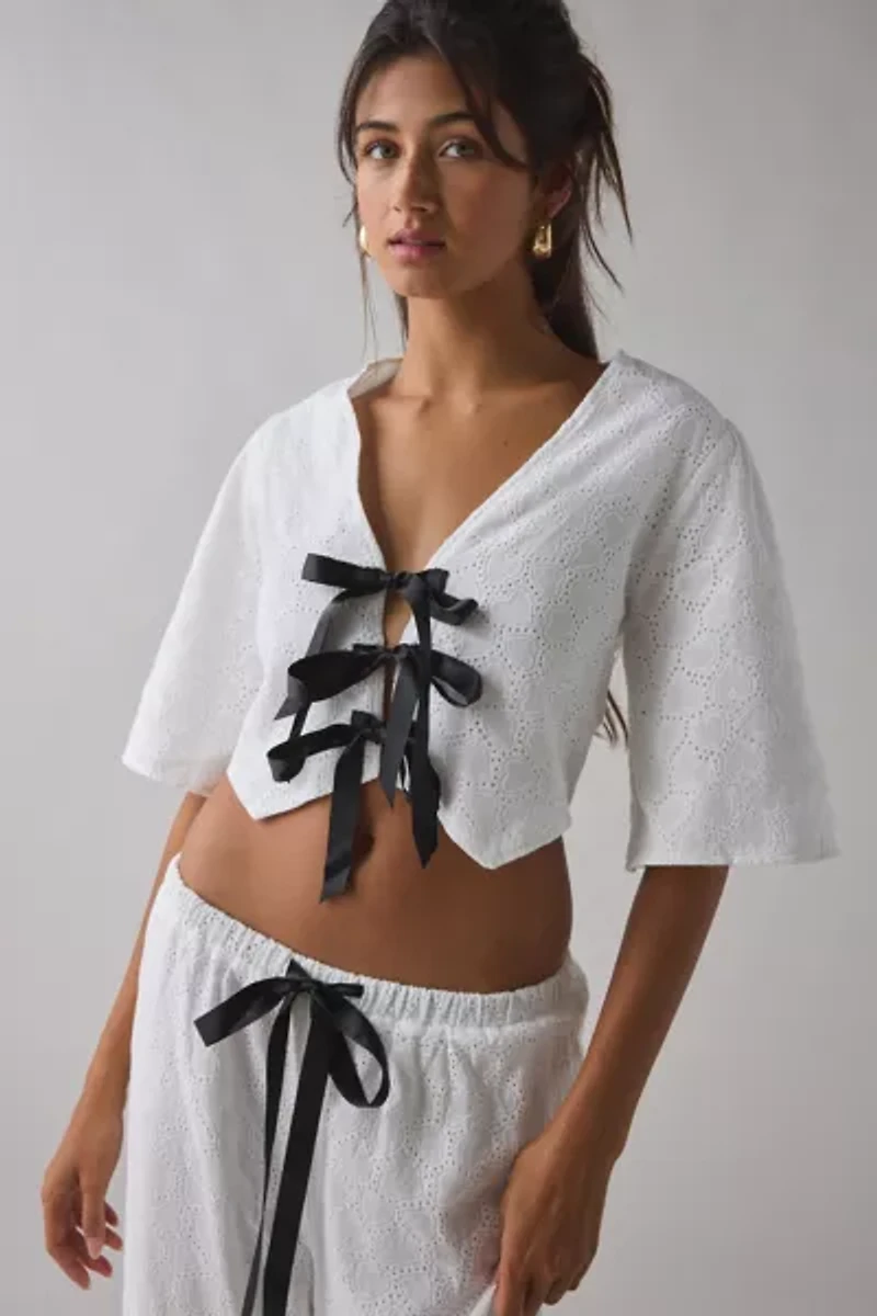 Sister Jane Blanca Broderie Anglaise Tie-Front Bow Top