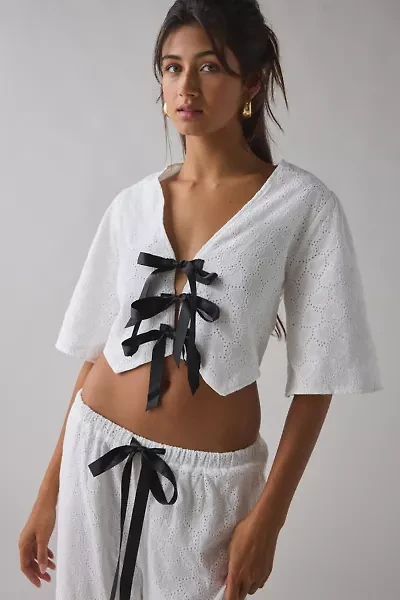 Sister Jane Blanca Broderie Anglaise Tie-Front Bow Top