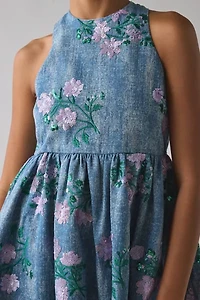 Sister Jane Azul Floral Sequin Embellished Denim Mini Dress